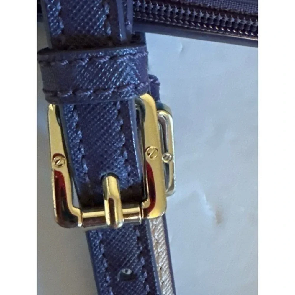 Tory Burch Tote‎ Bag Violet Leather Gold Logo Top Zip Shoulder Bag